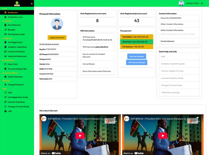 Meru University Student Portal Clone screenshot