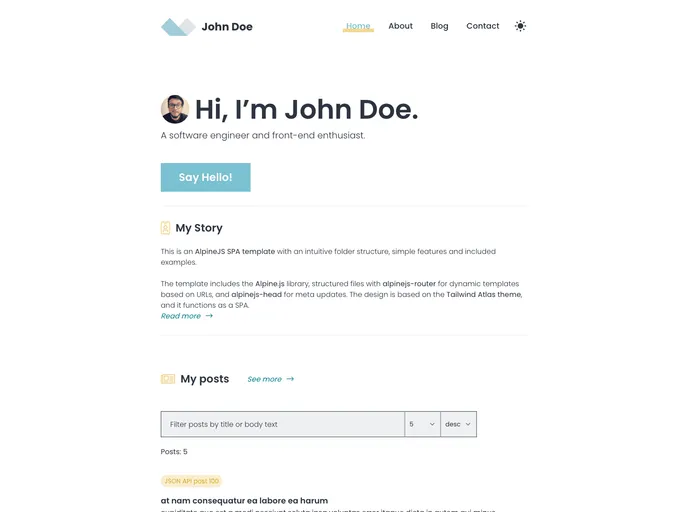 Alpinejs Spa Template screenshot