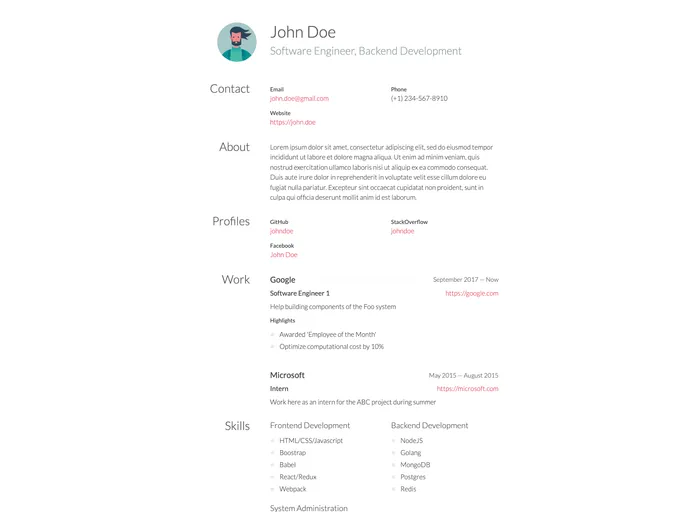 screenshot of Jsonresume Theme Rocketspacer