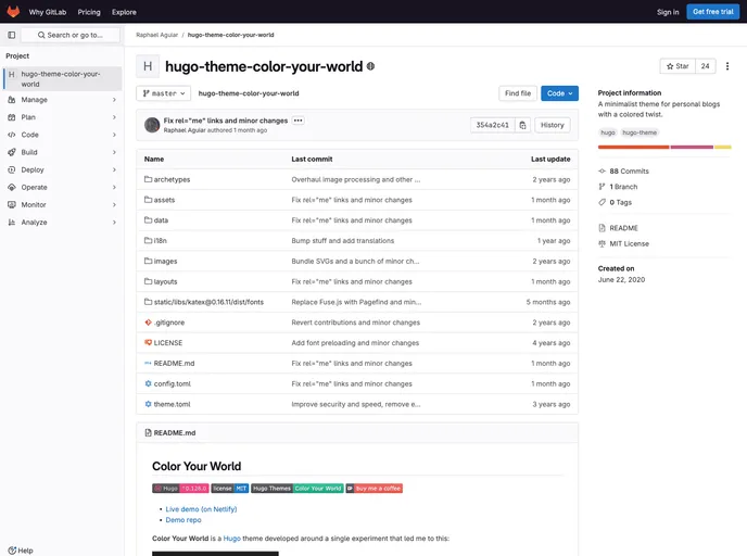 screenshot of Hugo Theme Color Your World