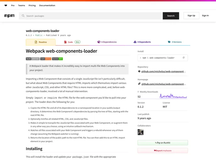 screenshot of Web Components Loader