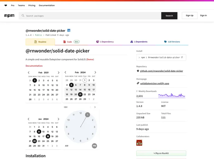 screenshot of Solid Date Picker