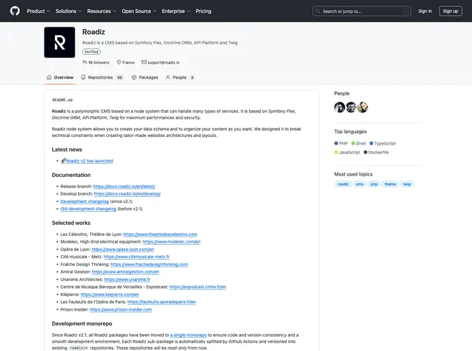 screenshot of Roadiz