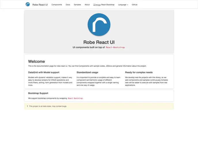 screenshot of Robe React UI