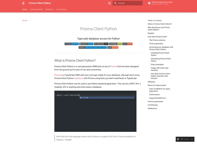 screenshot of Prisma Client Py