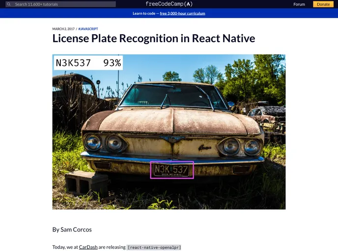 screenshot of React Native Openalpr