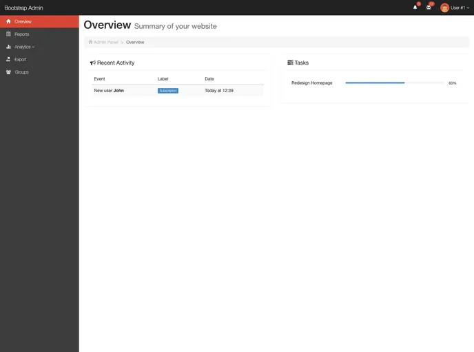 screenshot of Bootstrap Admin