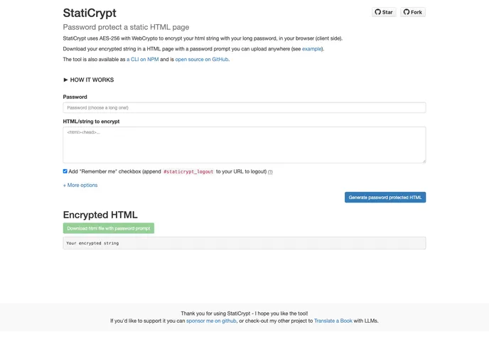 screenshot of Staticrypt