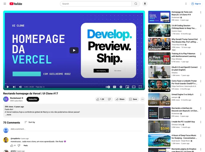 screenshot of Youtube Clone Vercel Homepage