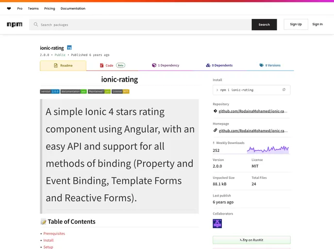screenshot of Ionic Rating