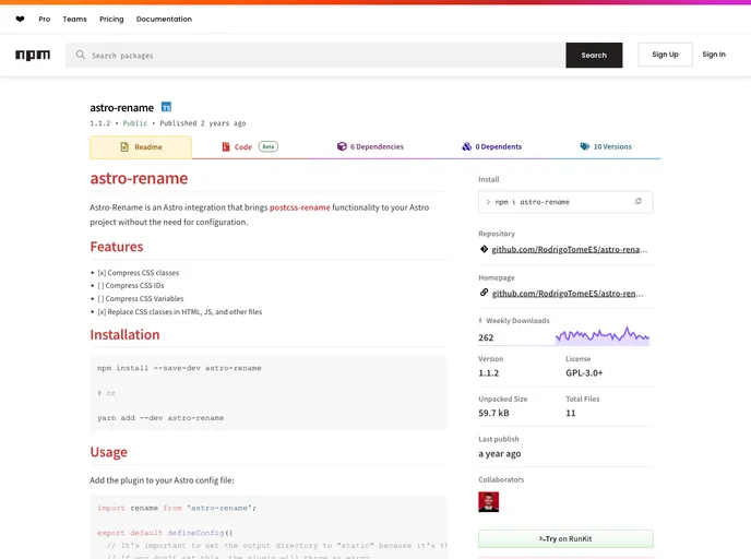 screenshot of Astro Rename