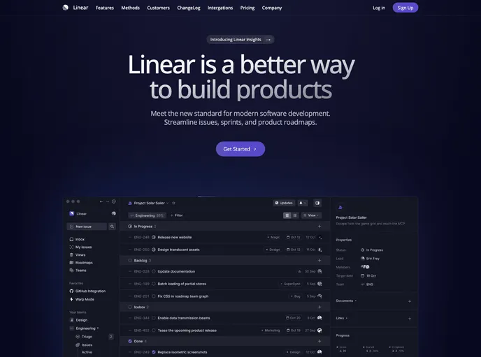 screenshot of Linear Homepage