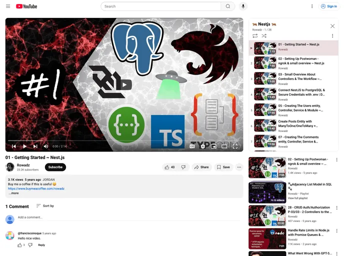 screenshot of NestJs Youtube