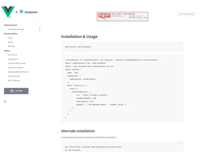 screenshot of Vue Dropzone