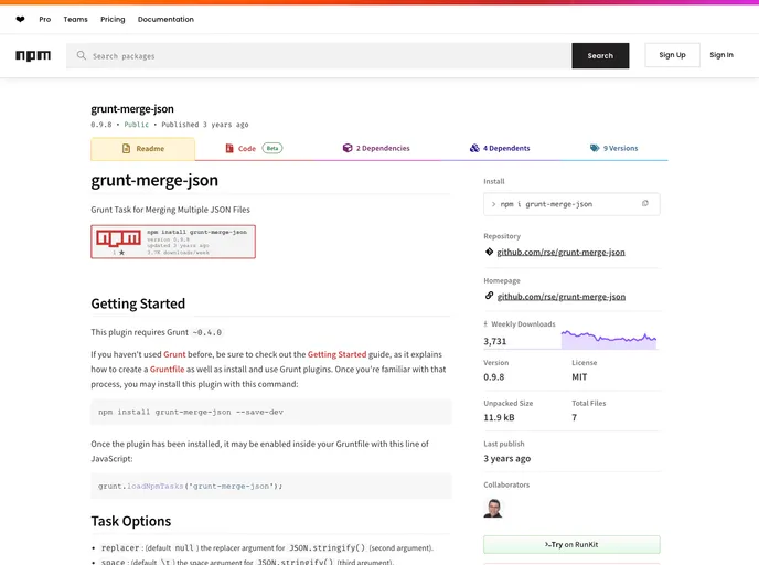 screenshot of Grunt Merge Json