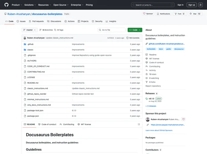 screenshot of Docusaurus Boilerplates