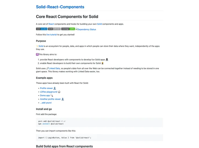 screenshot of Solid React Components