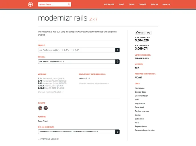 screenshot of Modernizr Rails