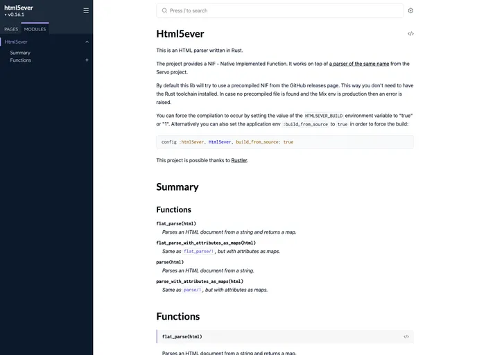 screenshot of Html5ever_elixir