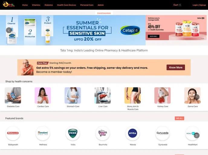 screenshot of HealthCare Tata1mg Clone