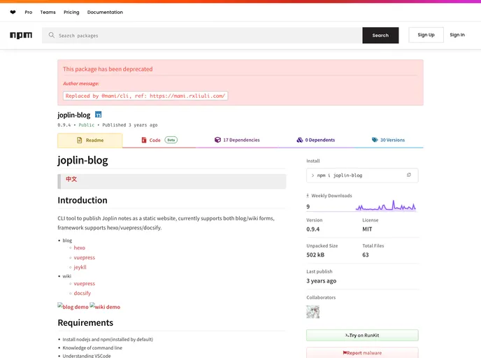 screenshot of Joplin Blog