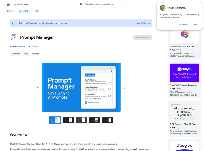 screenshot of AI Prompt Manager