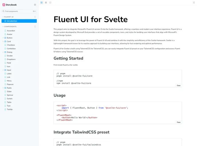 screenshot of Svelte Fui