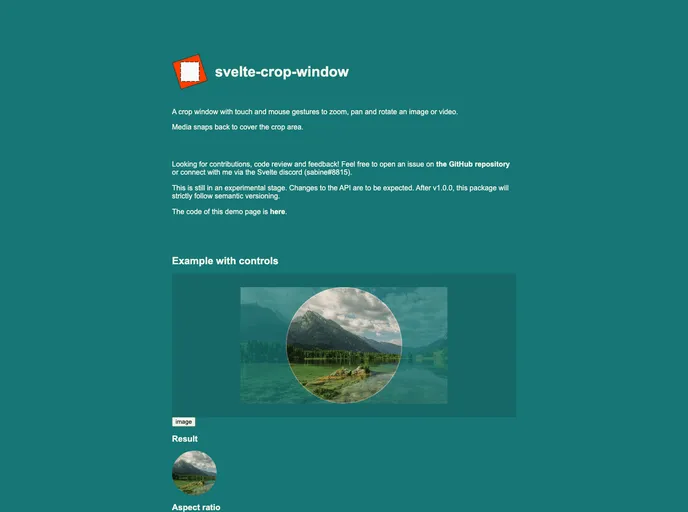 screenshot of Svelte Crop Window