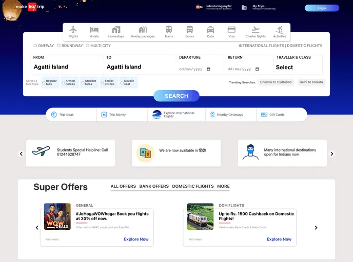 screenshot of Make My Trip