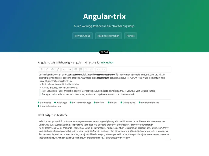 screenshot of Angular Trix