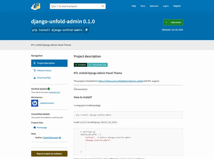 screenshot of Django Unfold Admin