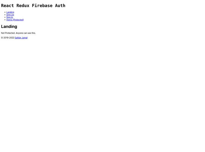 screenshot of React Redux Firebase Auth