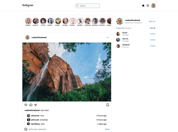 screenshot of Insta Tailwindcss V2