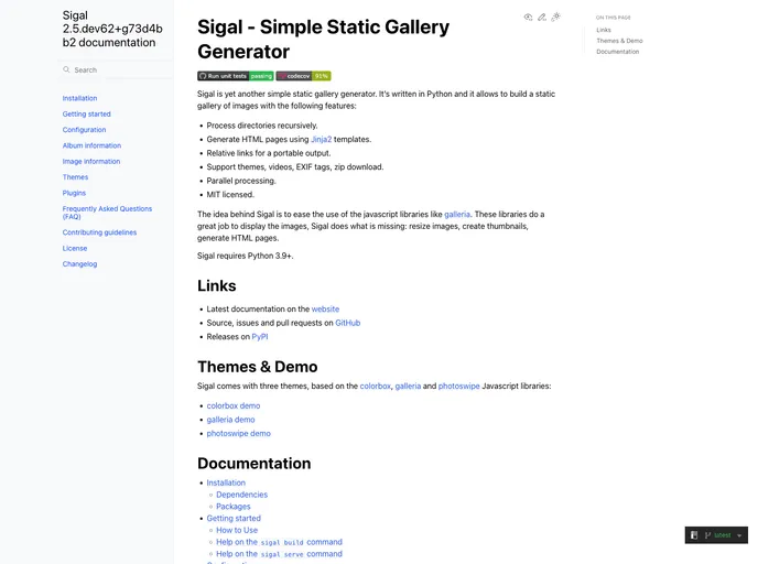 screenshot of Sigal