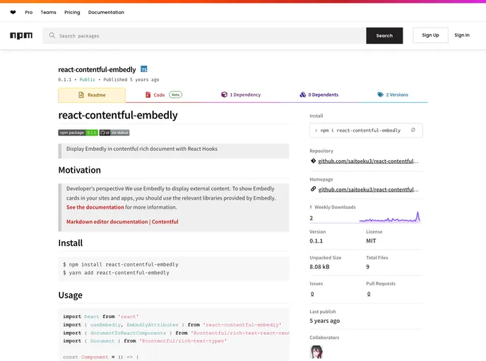 screenshot of React Contentful Embedly