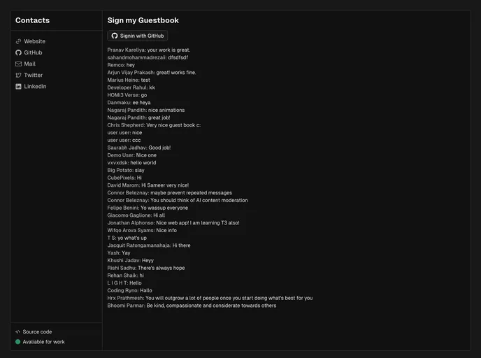 screenshot of Guestbook