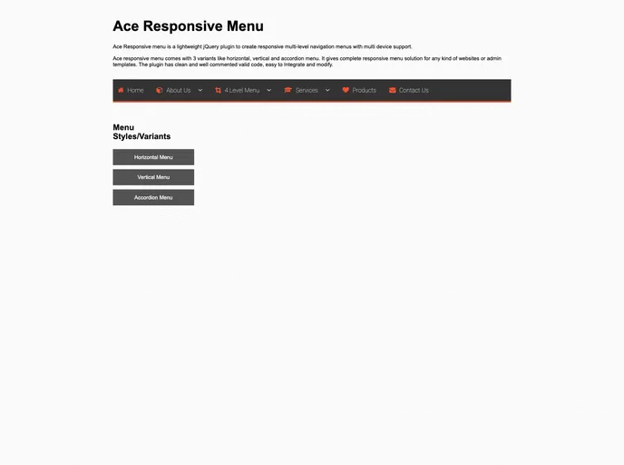 screenshot of Ace Responsive Menu