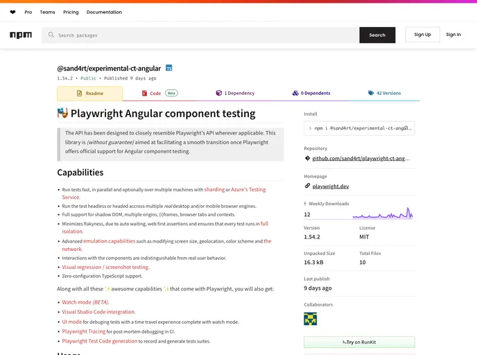 screenshot of Playwright Ct Angular