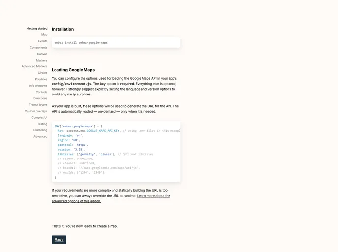 screenshot of Ember Google Maps