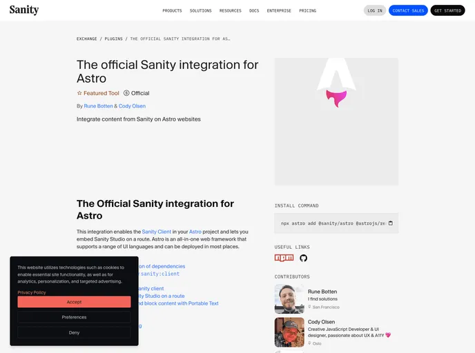 screenshot of Sanity Astro