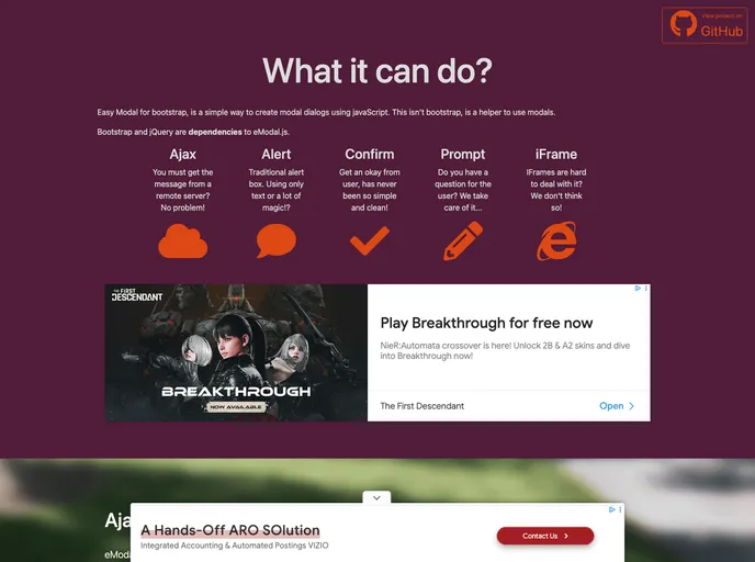 screenshot of EModal