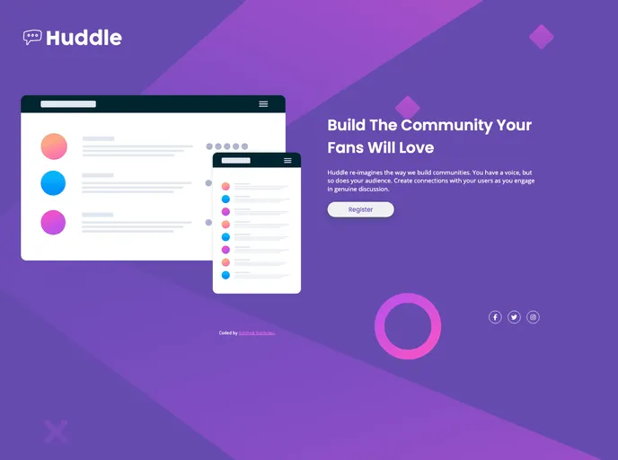 screenshot of Huddle Landing Page Introductory Section_frontend_project