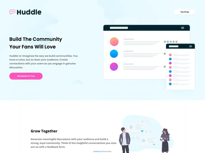 screenshot of Huddle Landing Page_frontend_project