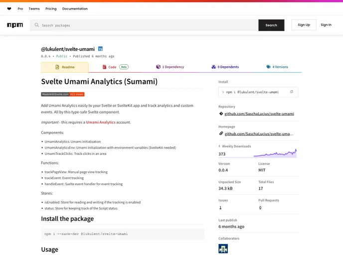 screenshot of Svelte Umami