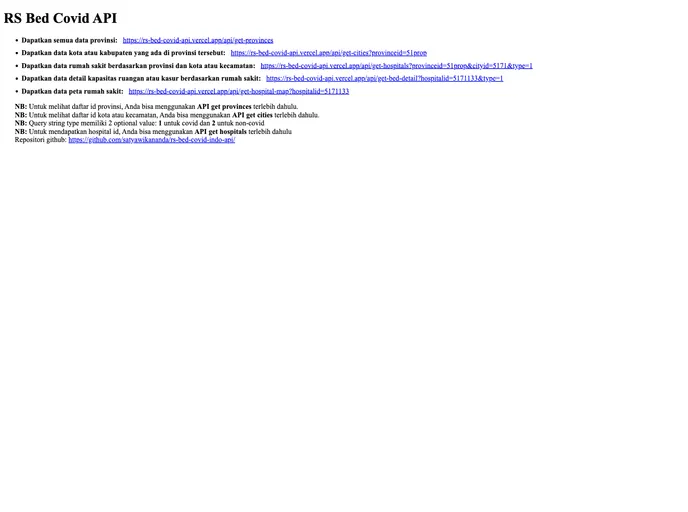 screenshot of Rs Bed Covid Indo Api