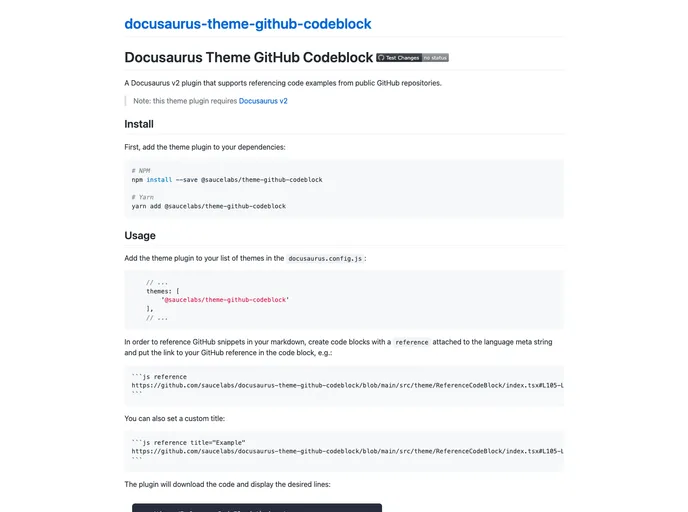 screenshot of Docusaurus Theme Github Codeblock