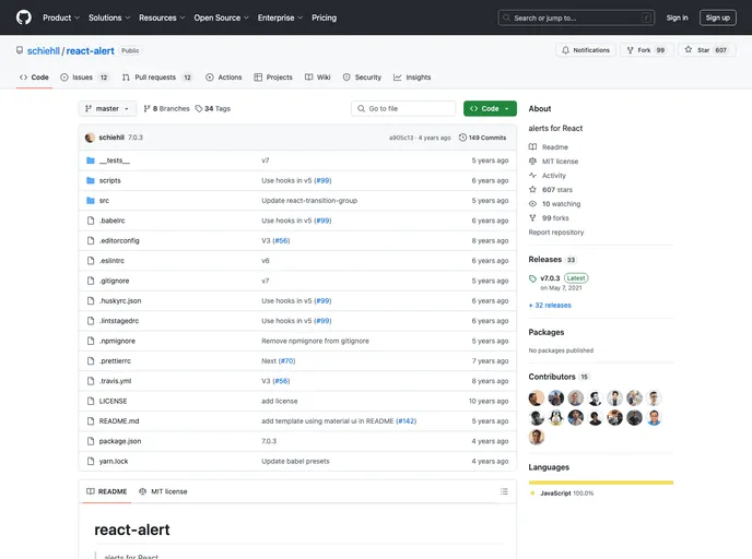 screenshot of React Alert Template Basic