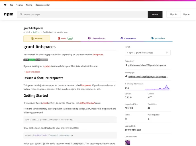 screenshot of Grunt Lintspaces