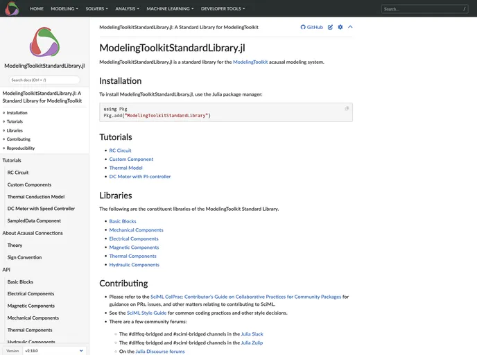 screenshot of ModelingToolkitStandardLibrary.jl