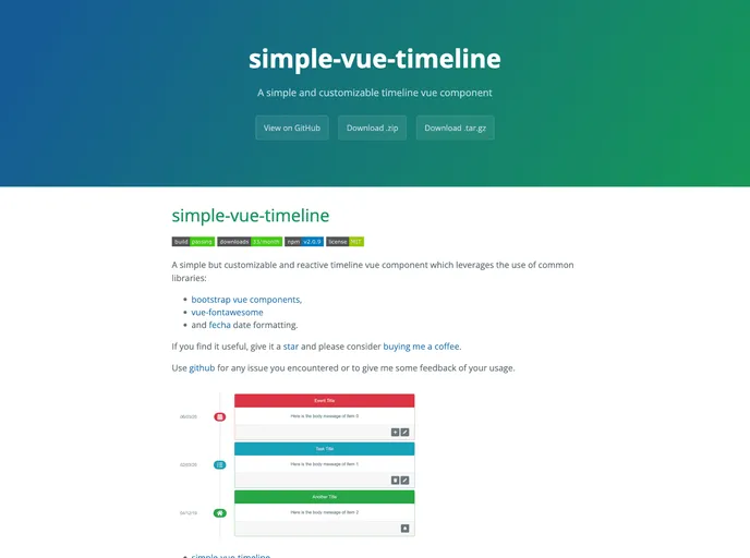 screenshot of Simple Vue Timeline